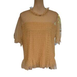 18 CENTIMETERS Biege Smocked Tulle Frilled Blouse NWT